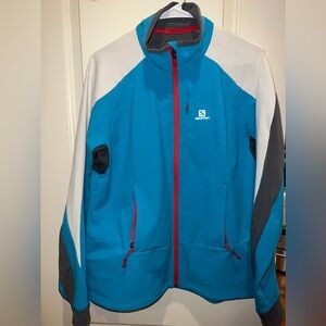 NEW Men’s Salomon Momentum Softshell Jacket Coat XL Zip Up Blue White Red Gray
